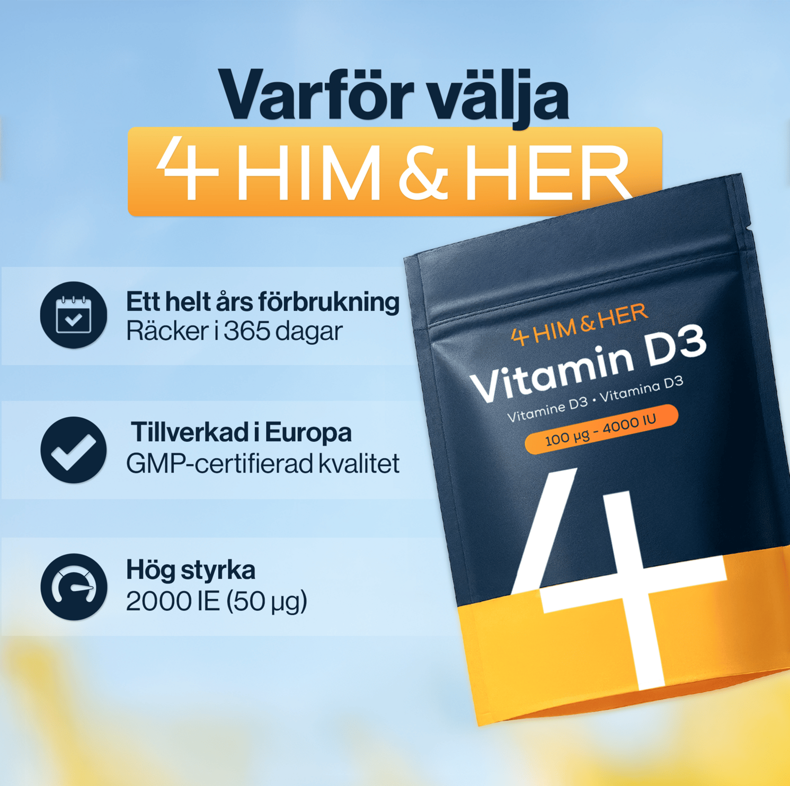 4Him & Her Vitamin D3 4000 IE / 100 µg 365 st 1 års förbrukning