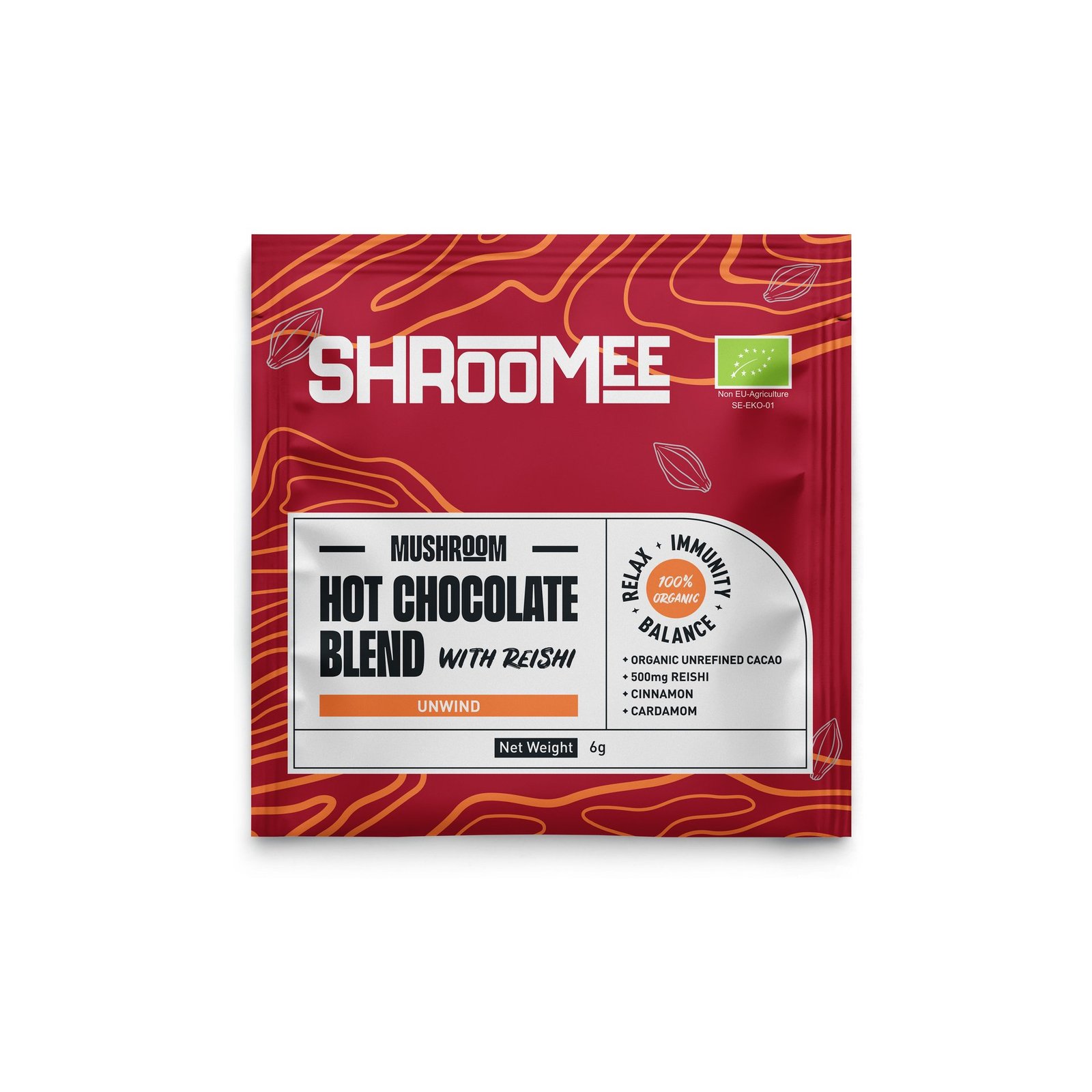 The Organic Labs Shroomee Svampchoklad Unwind med Reishi 10 st portionspåsar