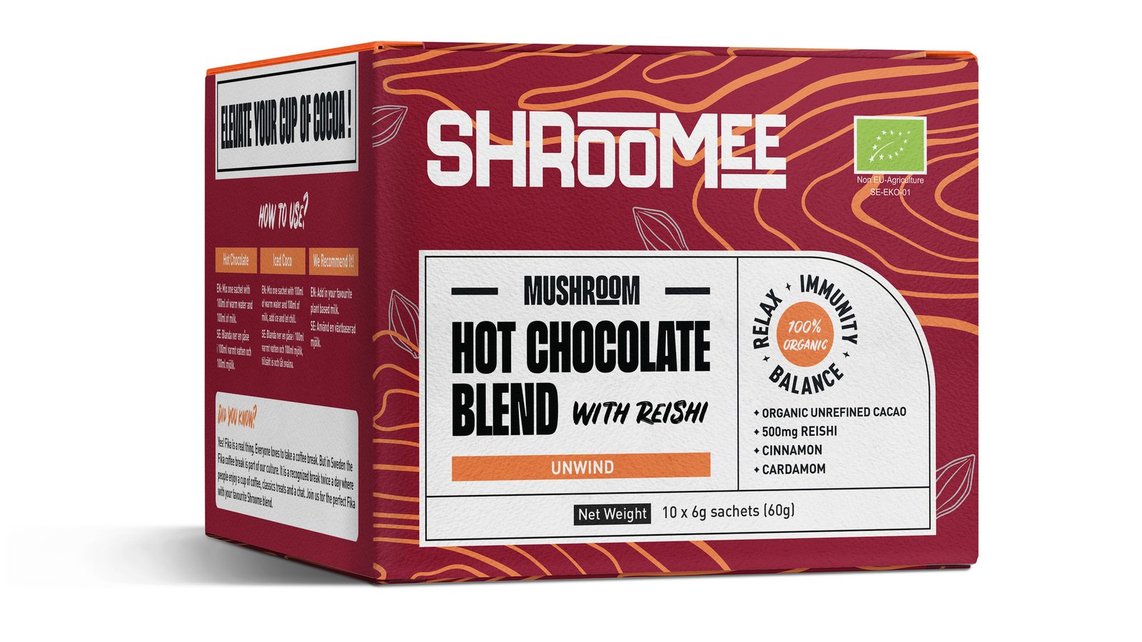 The Organic Labs Shroomee Svampchoklad Unwind med Reishi 10 st portionspåsar