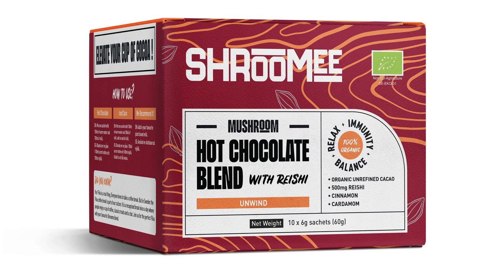 The Organic Labs Shroomee Svampchoklad Unwind med Reishi 10 st portionspåsar