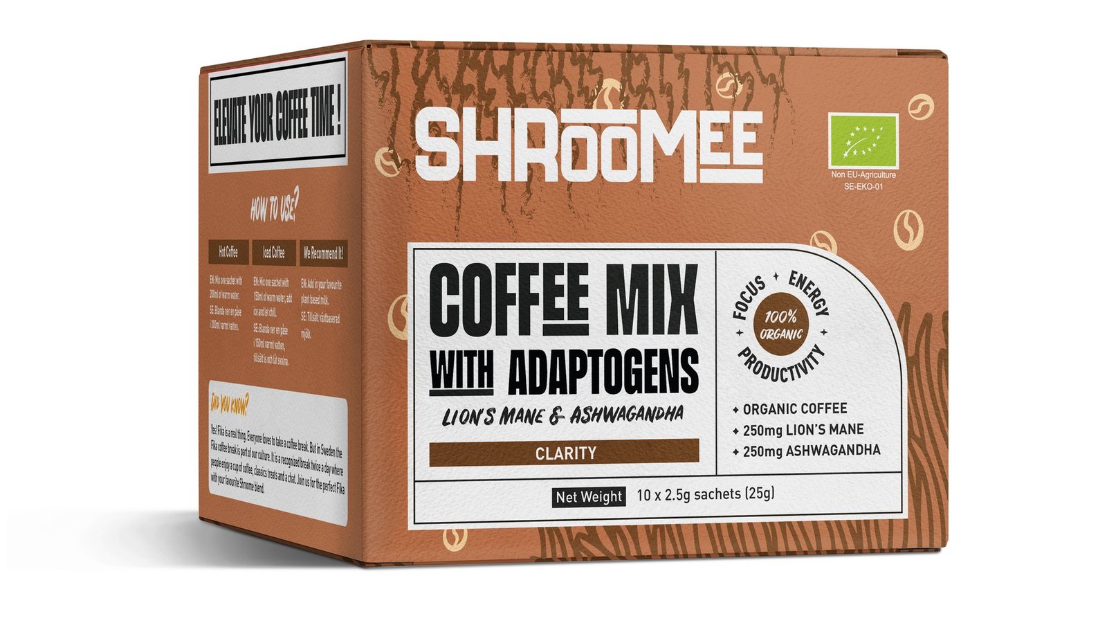The Organic Labs Shroomee Svampkaffe Clarity med Lion’s Mane & Ashwagandha 10 st portionspåsar