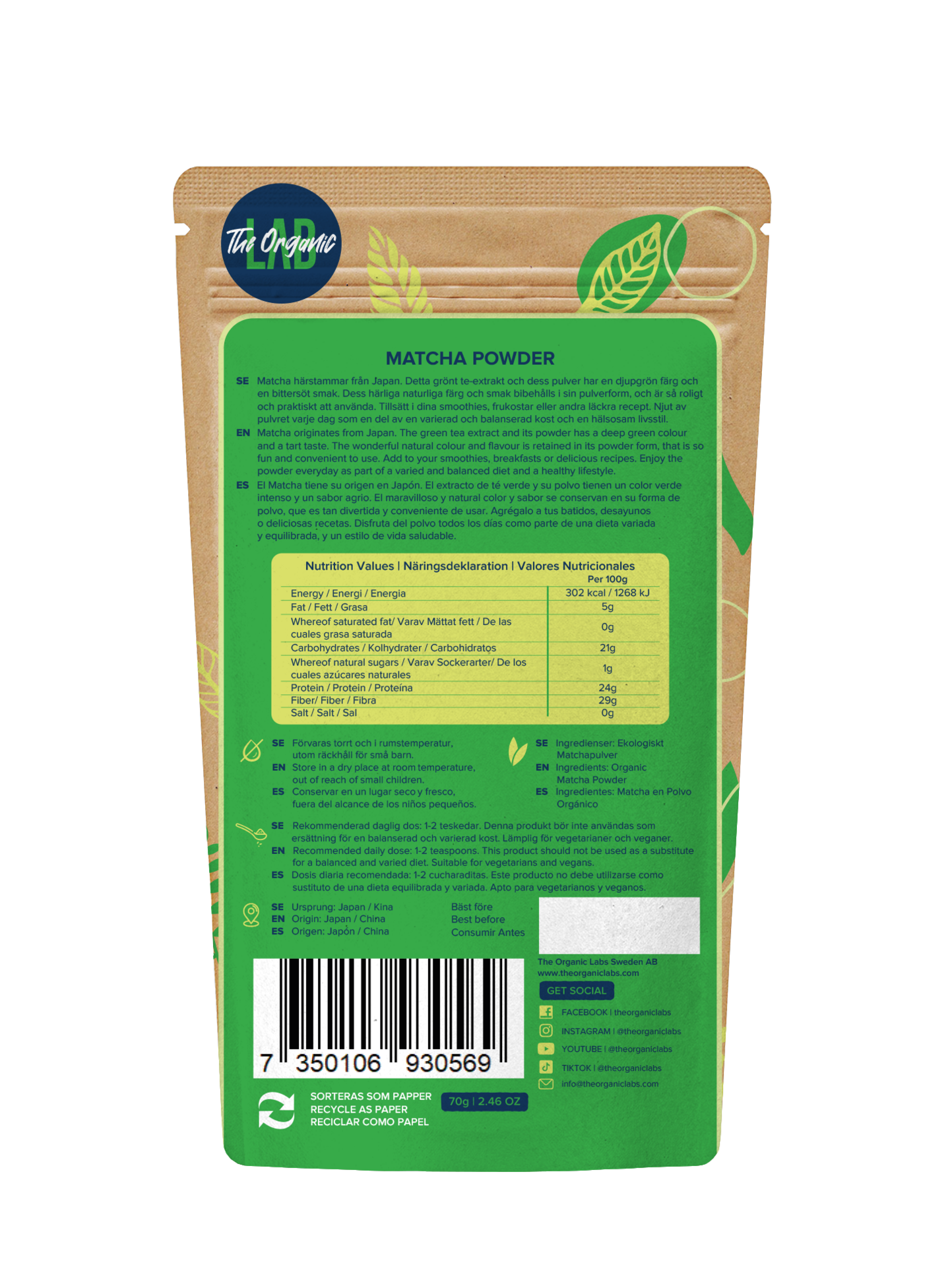 The Organic Labs Organic Matcha pulver 70g