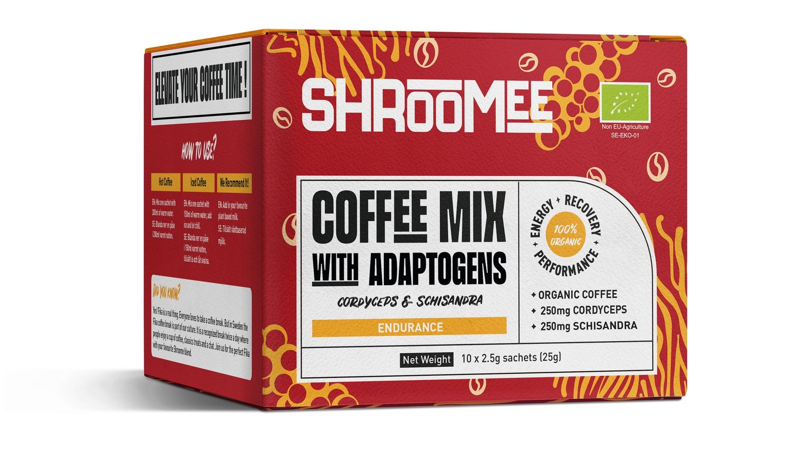 The Organic Labs Shroomee Svampkaffe Endurance med Cordyceps & Schisandra 10 st portionspåsar
