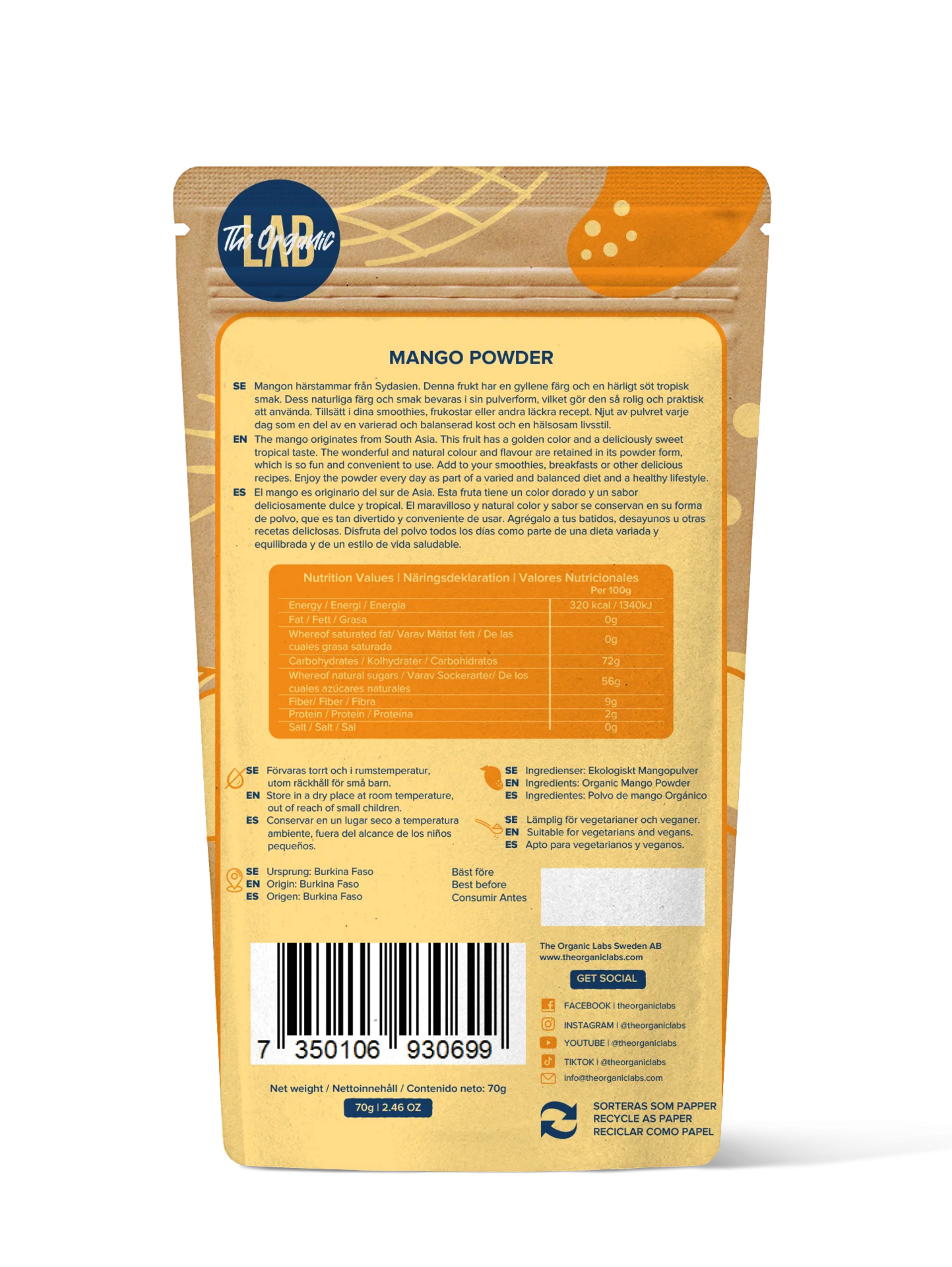 The Organic Labs Mango pulver, 70g
