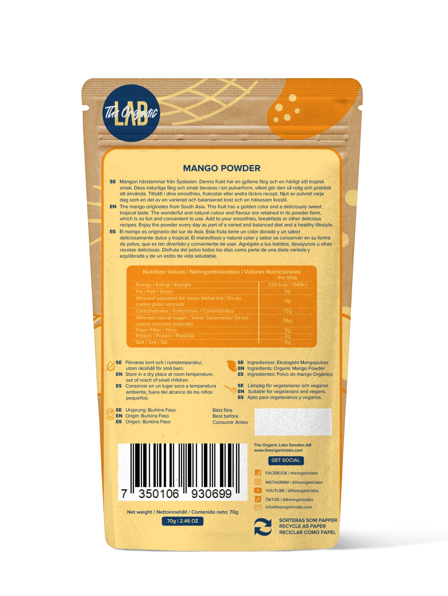 The Organic Labs Mango pulver, 70g