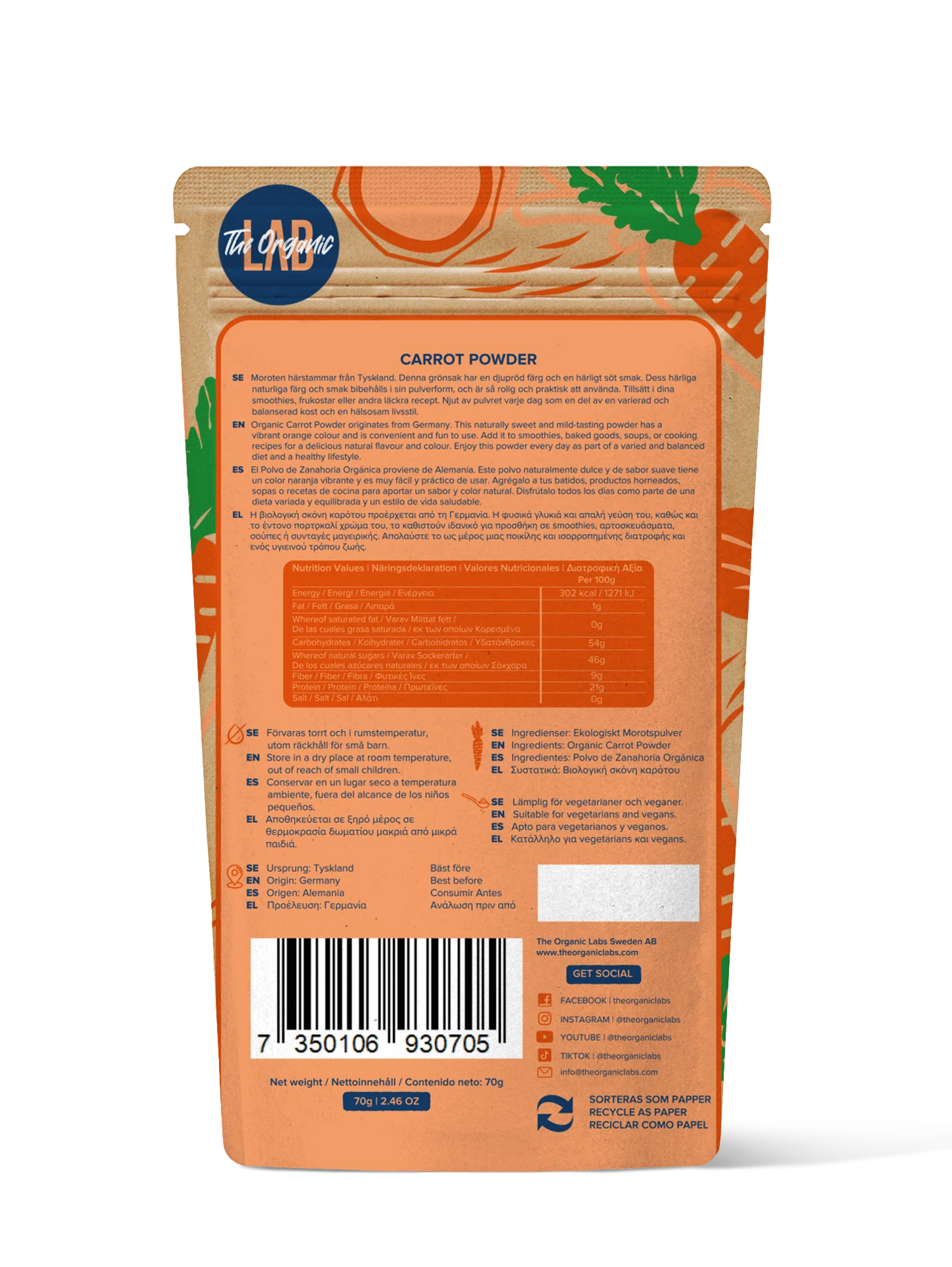 The Organic Labs Morots pulver, 70g