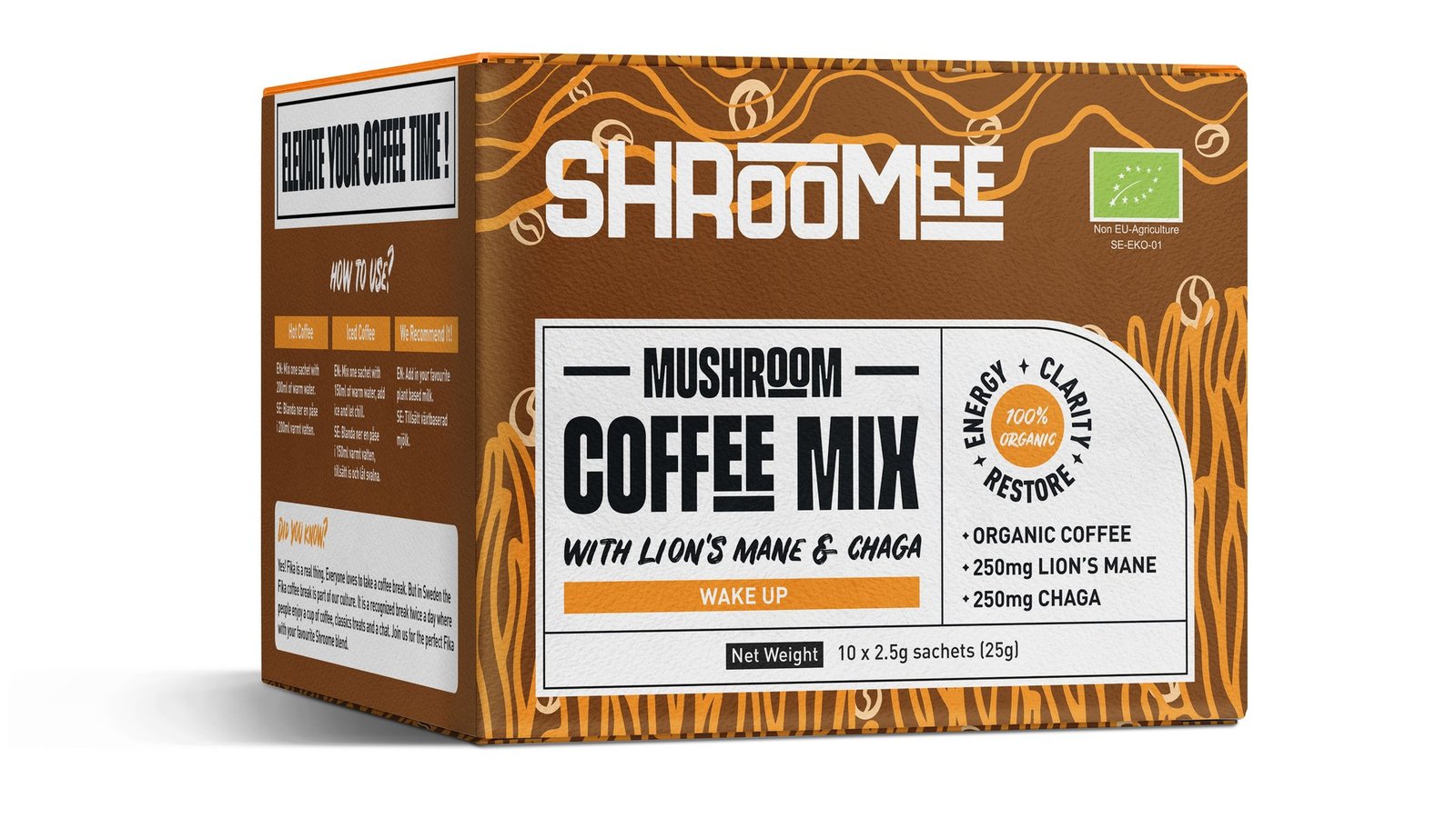 The Organic Labs Shroomee Svampkaffe Wake Up med Chaga & Lion’s Mane 10 st portionspåsar