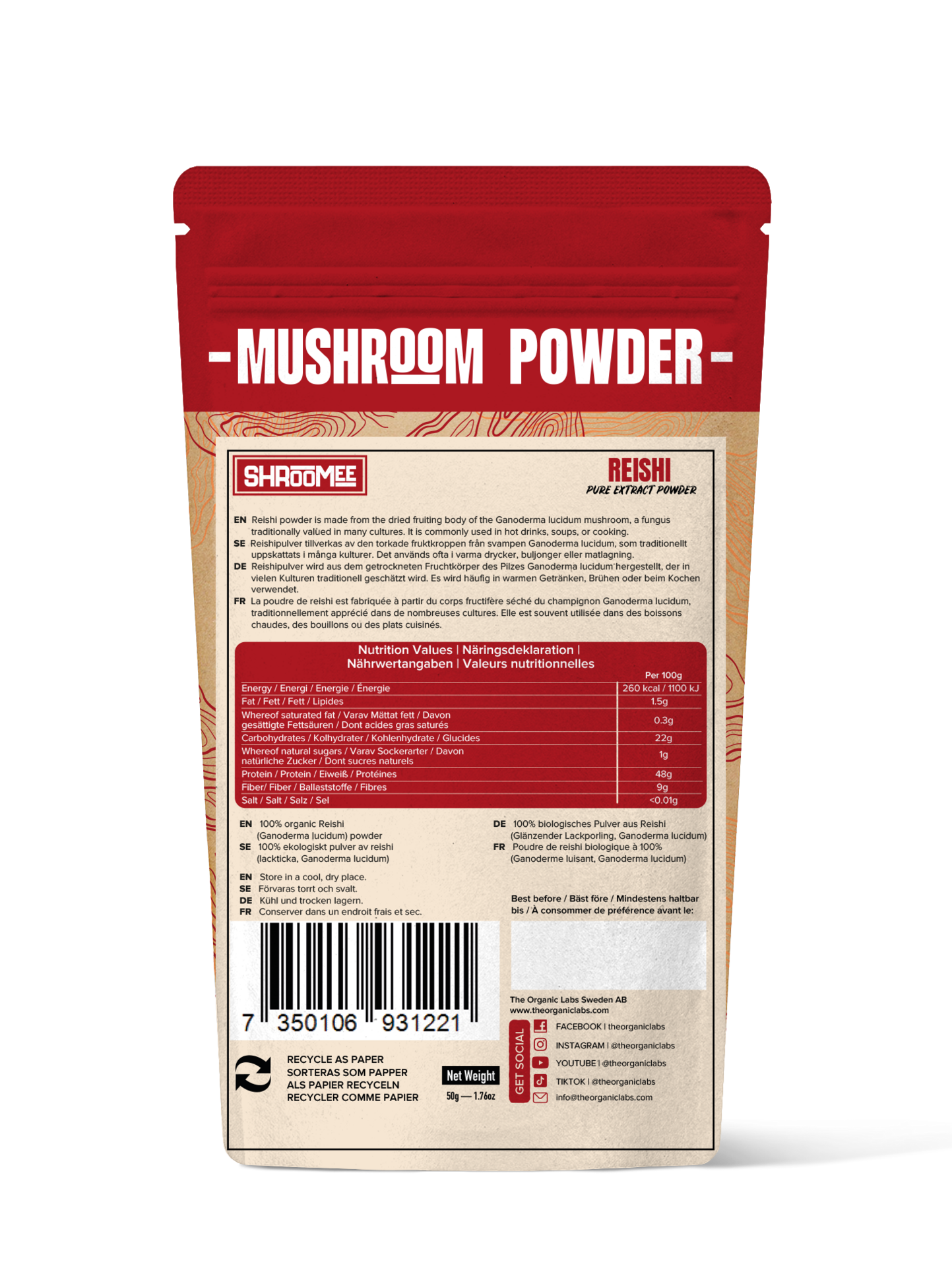 The Organic Labs Reishi-extraktpulver Ganoderma lucidum 50 g