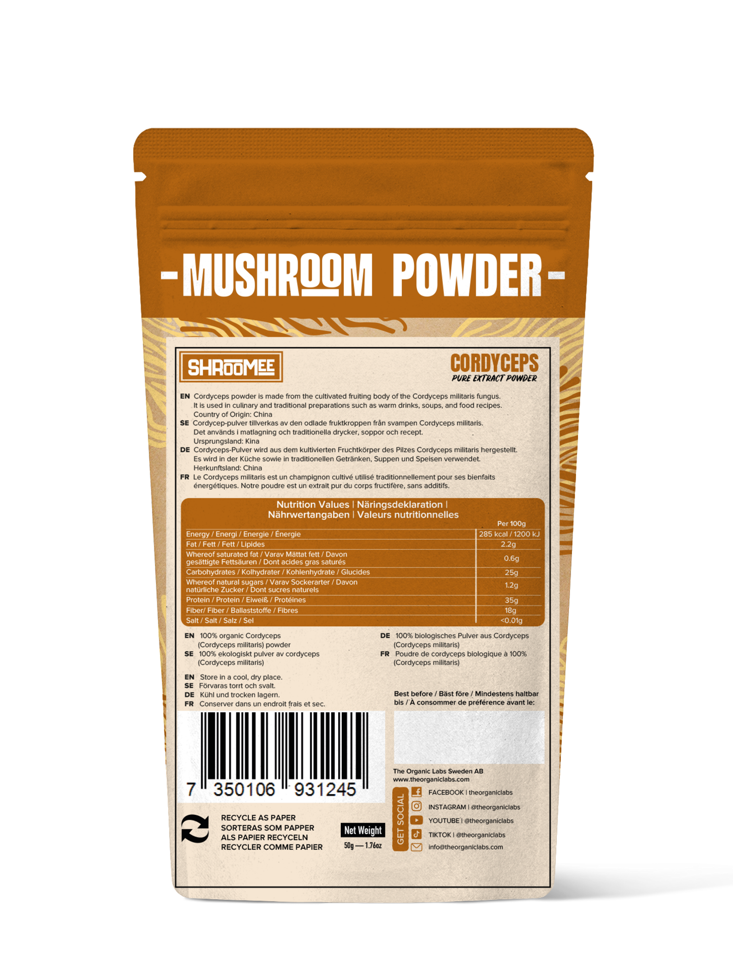 The Organic Labs Cordyceps-extraktpulver Cordyceps militaris 50 g