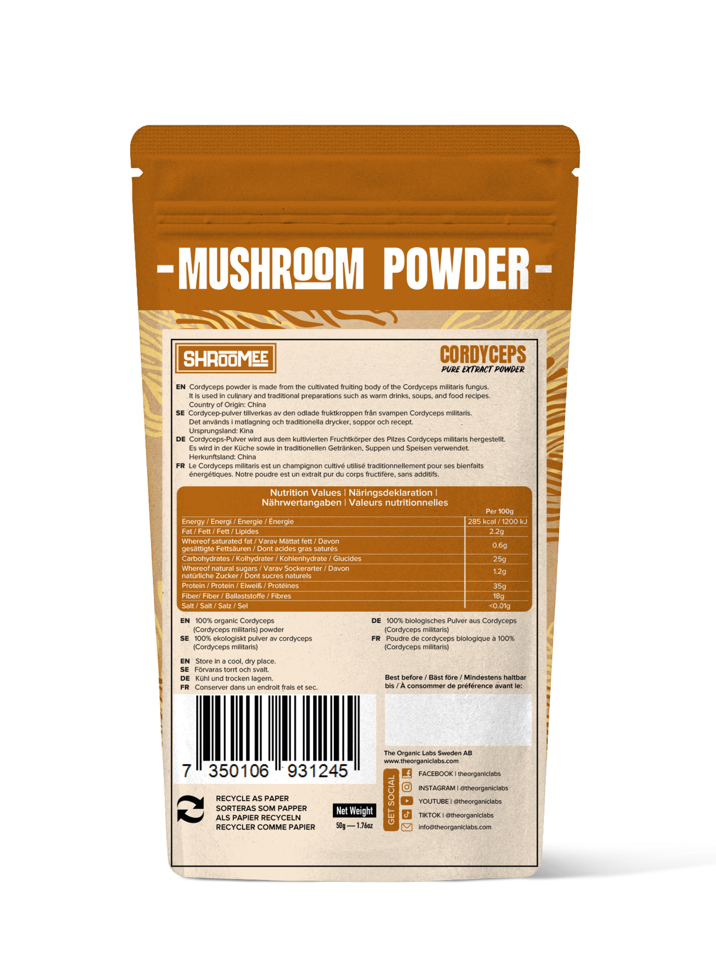 The Organic Labs Cordyceps-extraktpulver Cordyceps militaris 50 g