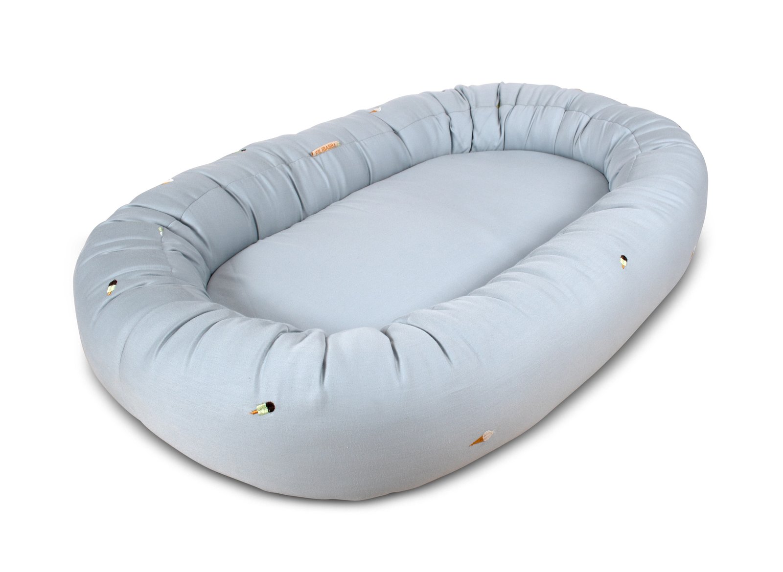 Filibabba Babynest 2:a generationen Broderad Cool Summer-Design Pearl Blue