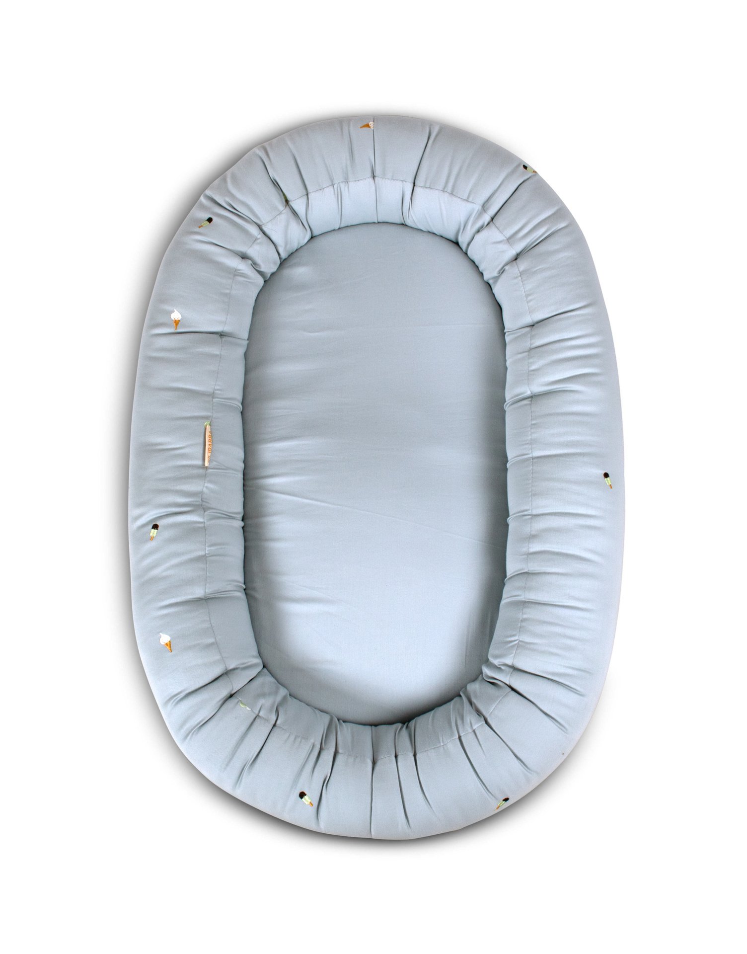 Filibabba Babynest 2:a generationen Broderad Cool Summer-Design Pearl Blue