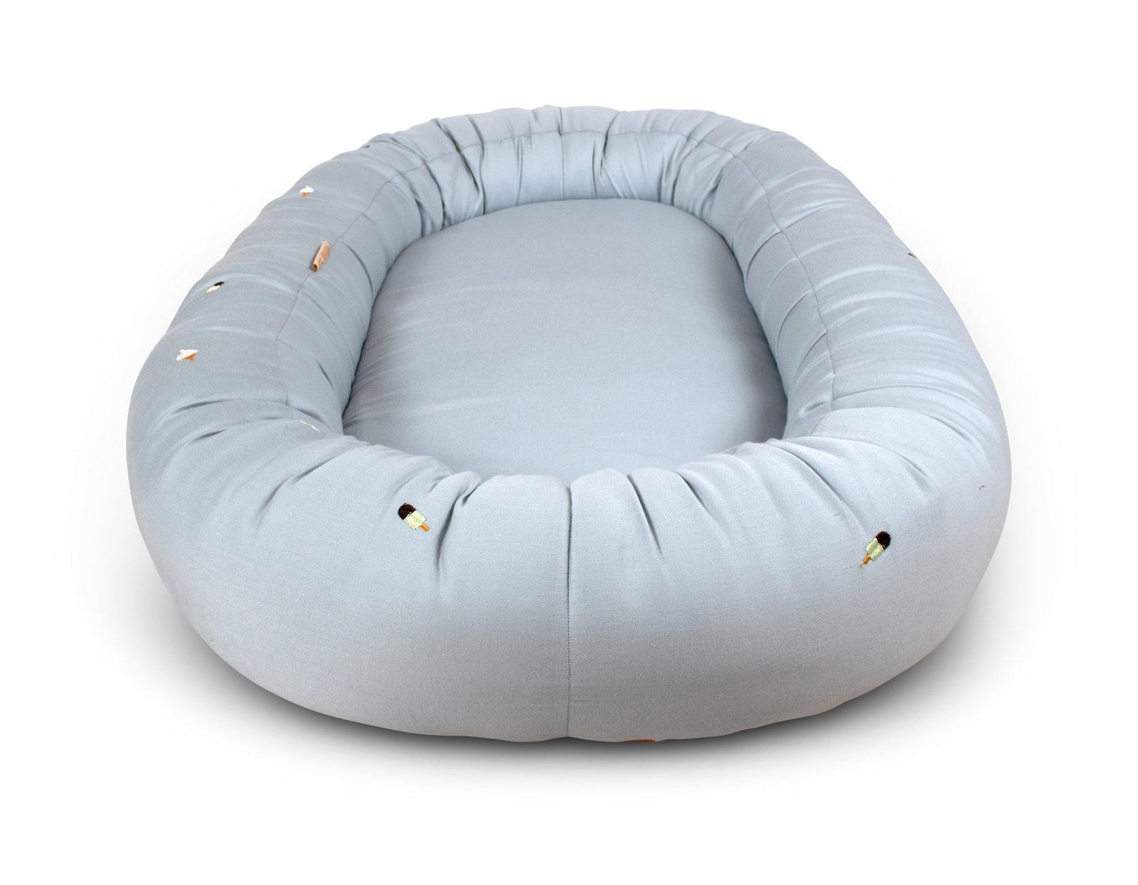 Filibabba Babynest 2:a generationen Broderad Cool Summer-Design Pearl Blue