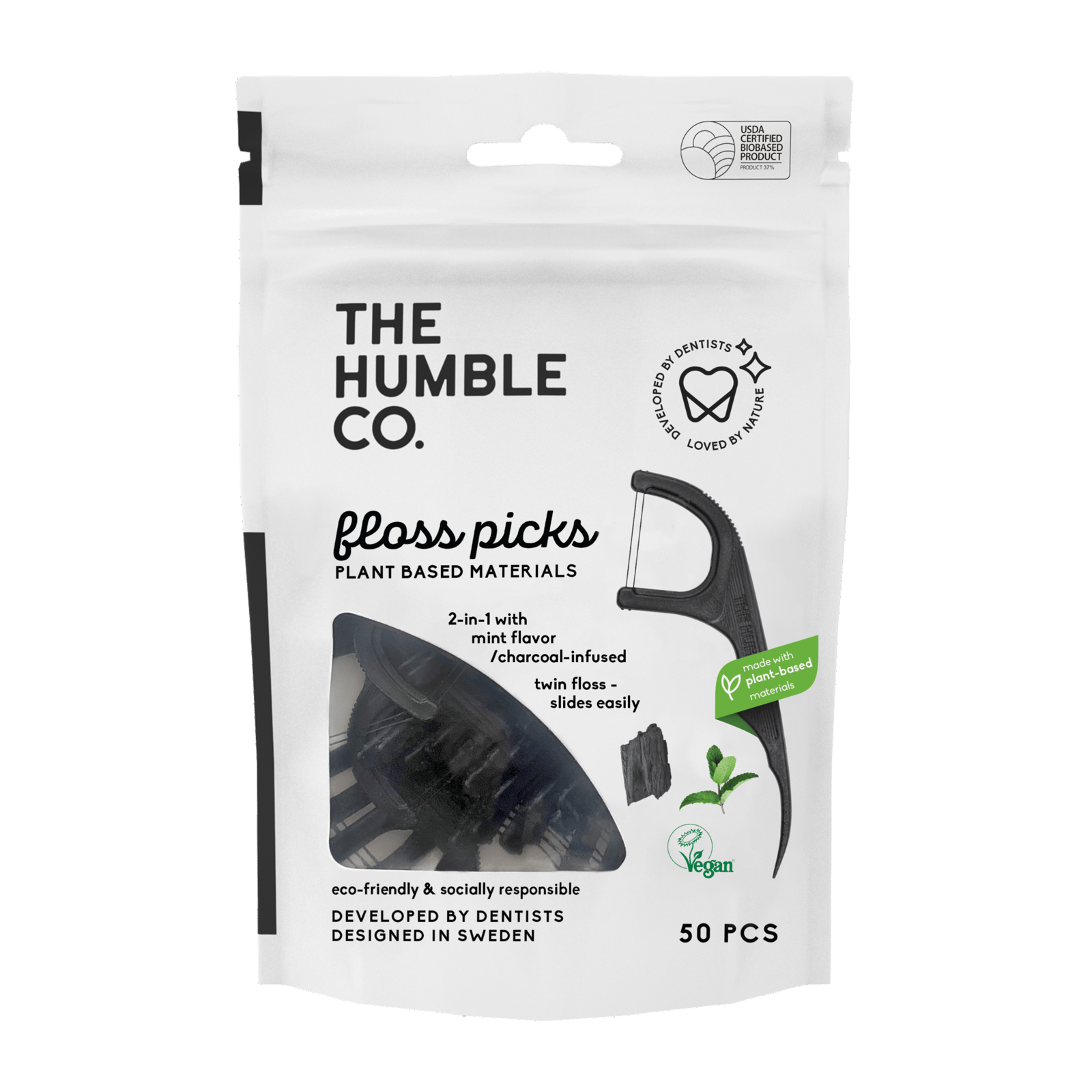 The Humble Co. Floss Picks Original Tandtrådsbyglar Charcoal 50 st