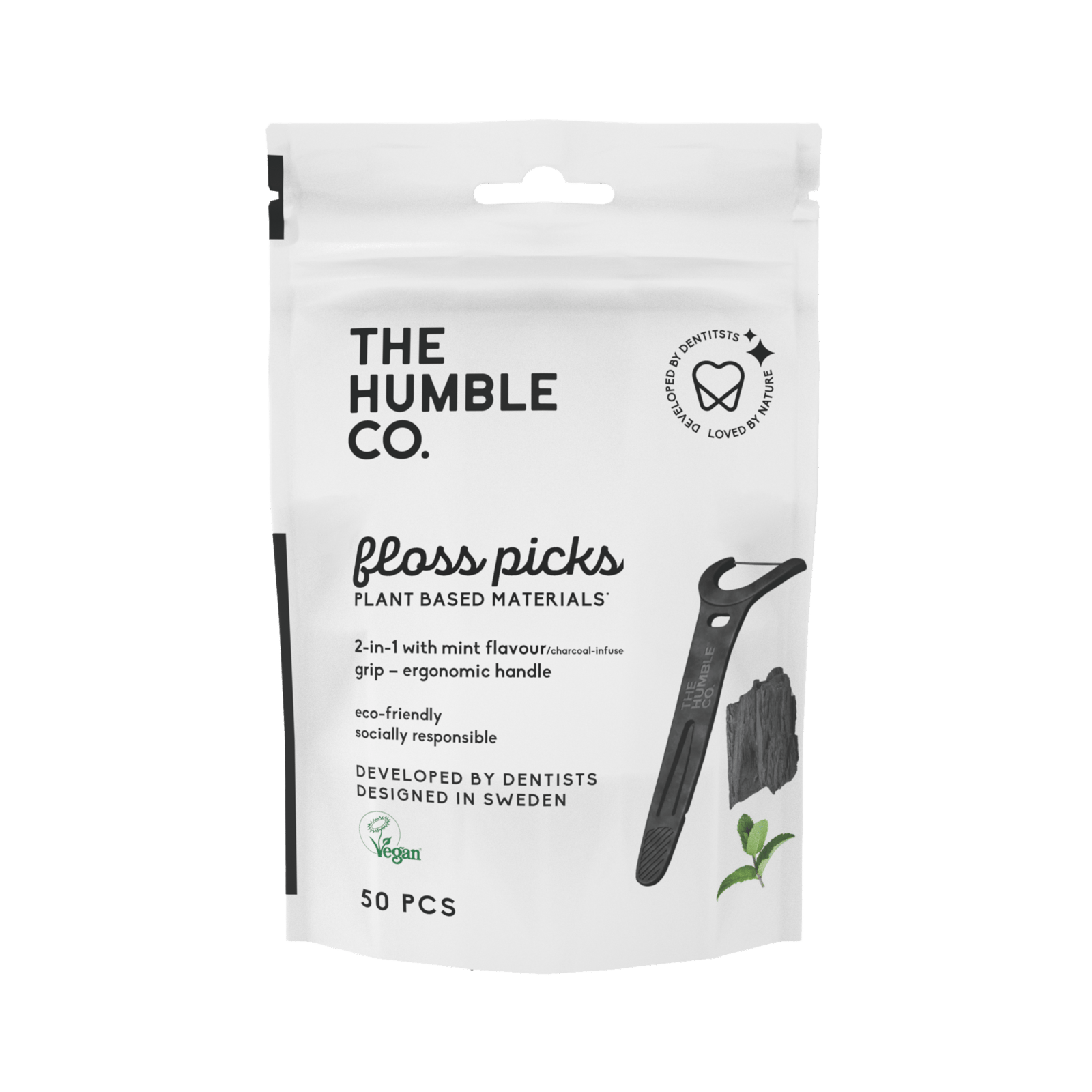 The Humble Co. Floss Picks Grip Handle Tandtrådsbyglar Charcoal 50 st