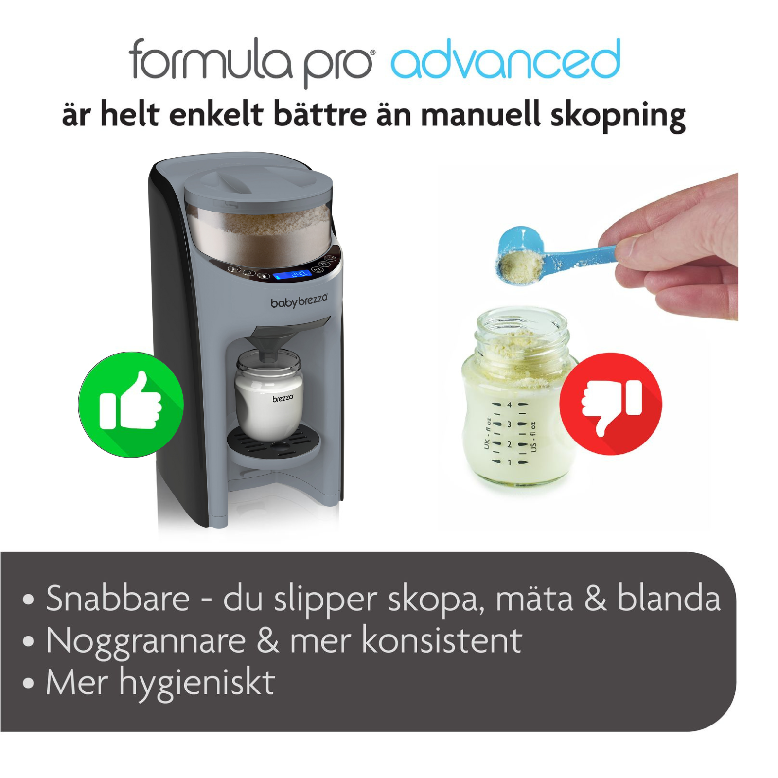 Baby Brezza Formula Pro Advanced Välling & Ersättningsmaskin Slate