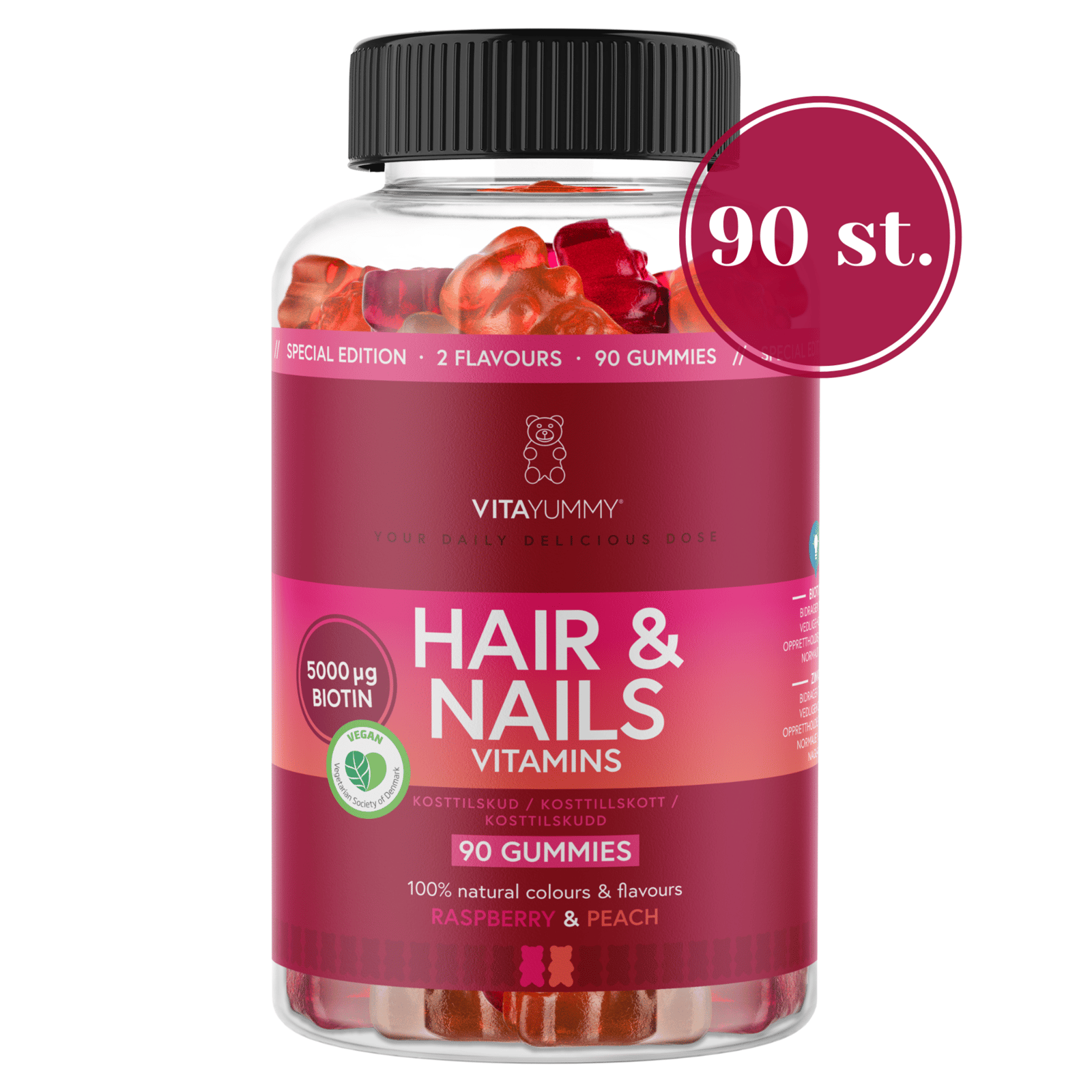 Vitayummy Hair & Nails Raspberry & Peach Mix 90 tuggtabletter