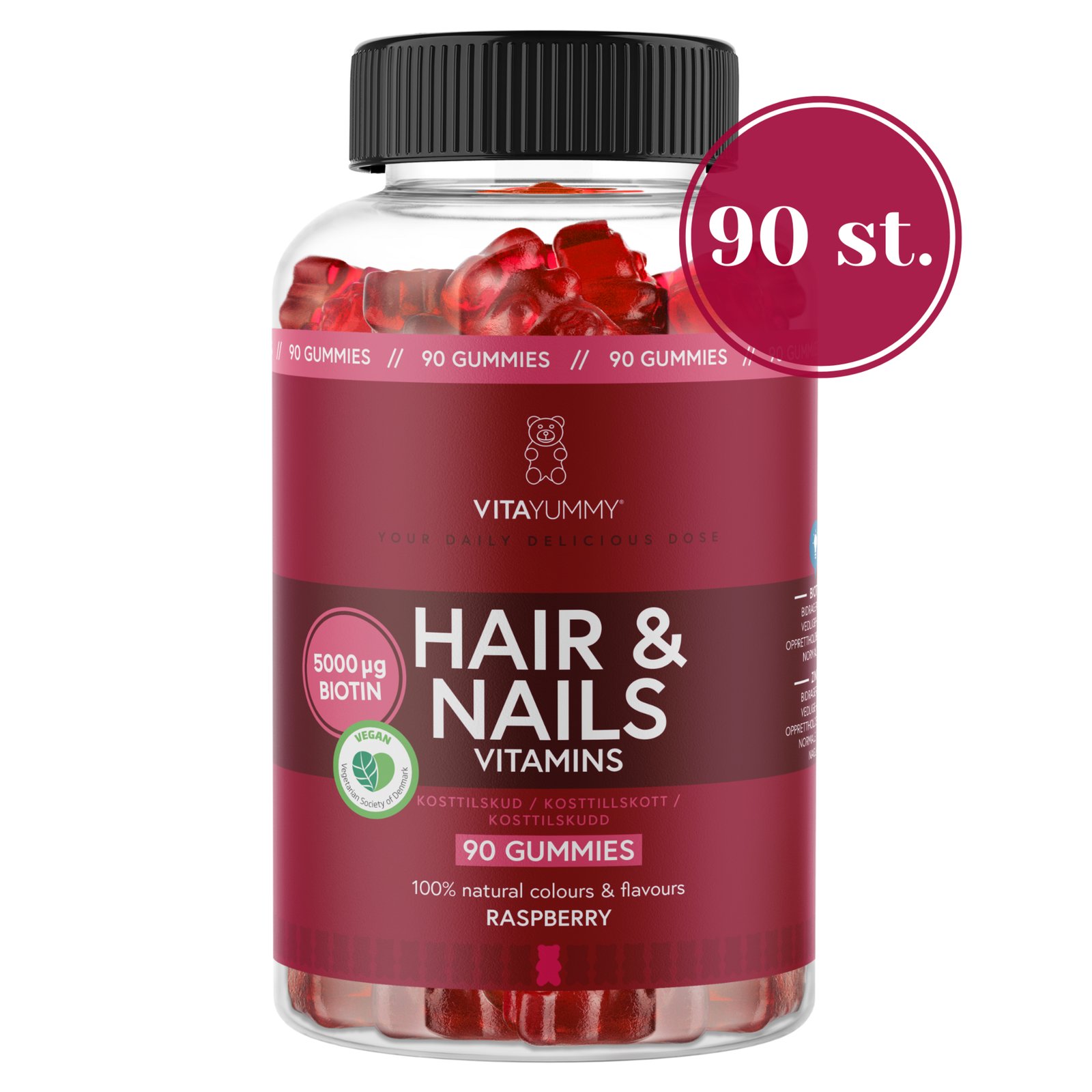 Vitayummy Hair & Nails Vitamins Raspberry 90 tuggtabletter