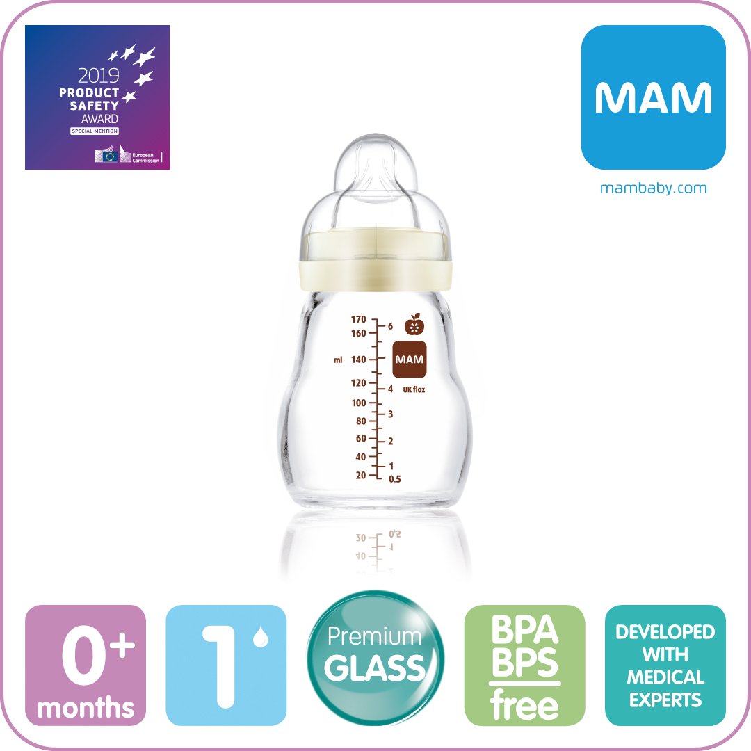 MAM Feel Good Nappflaska Glas 0+ Månader Neutral 170 ml