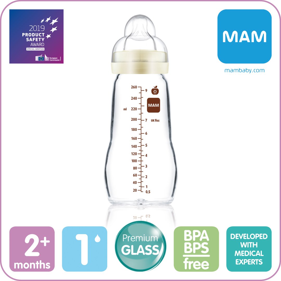 MAM Feel Good Nappflaska Glas 2+ Månader Neutral 260 ml