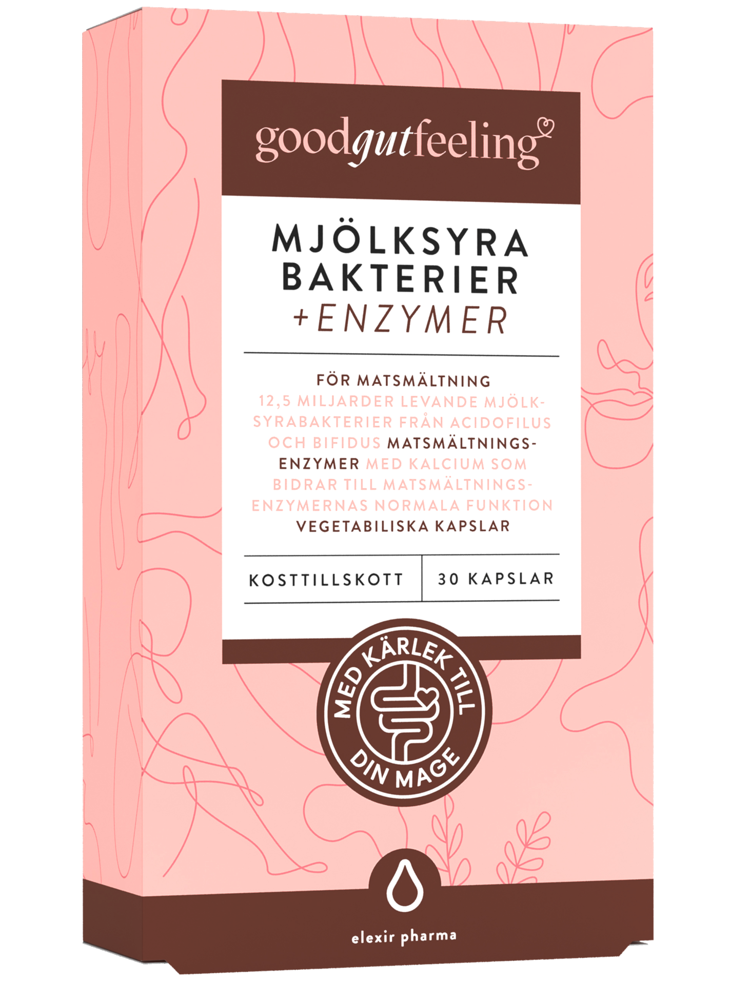 Elexir Pharma Good Gut Feeling Mjölksyrabakterier + Enzymer 30 kapslar