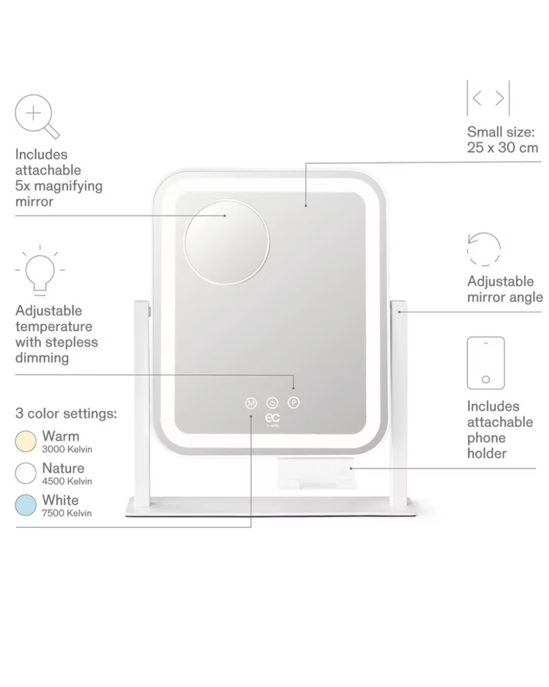 EC by Wilfa Glowing Sminkspegel Stockholm design 25×30 cm