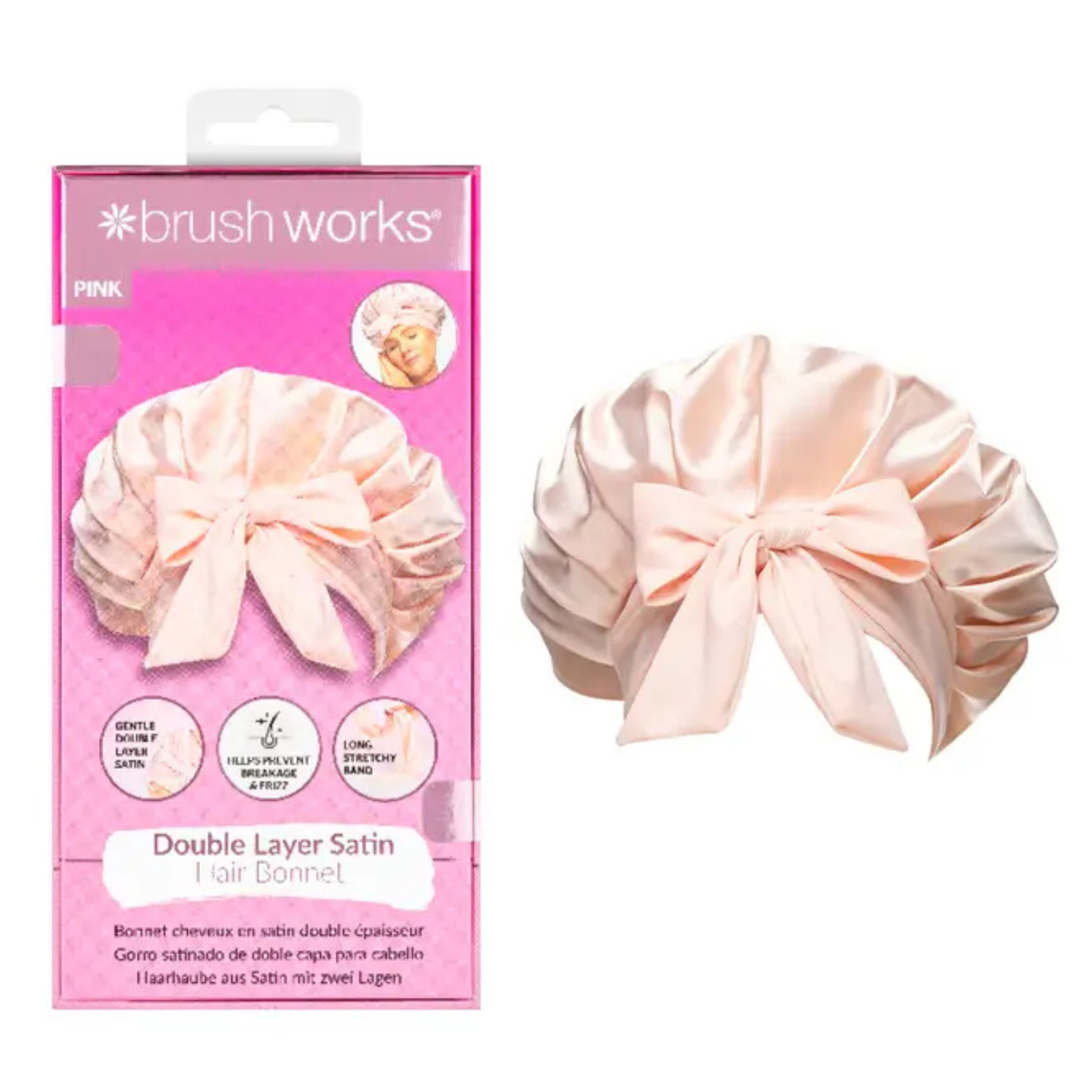 Brushworks Double Layer Satin Hair Bonnet - Ballet Pink
