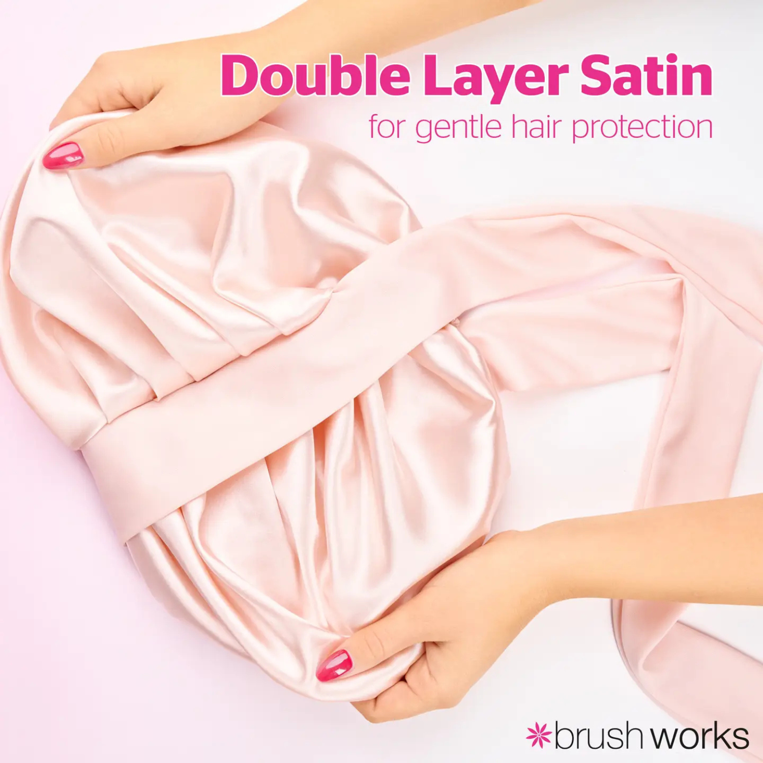 Brushworks Double Layer Satin Hair Bonnet - Ballet Pink