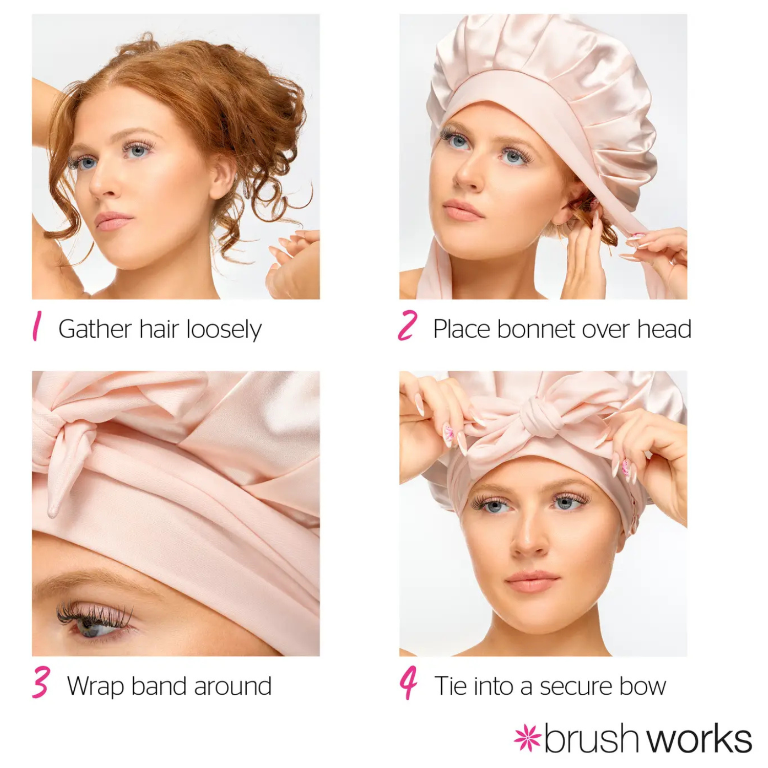 Brushworks Double Layer Satin Hair Bonnet - Ballet Pink