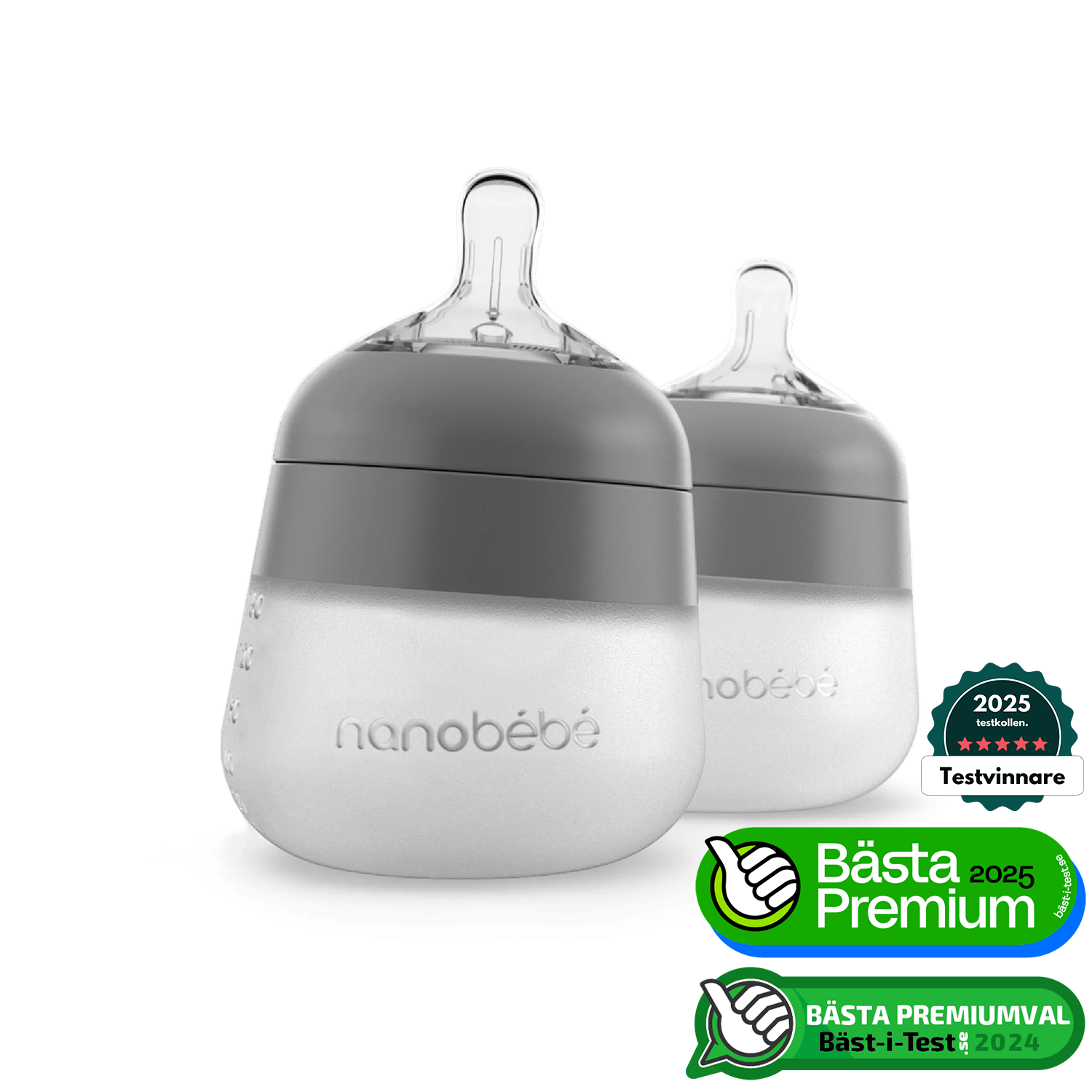 Nanobébé Flexy silikonflaska Anti-kolik 150 ml Grå 2st