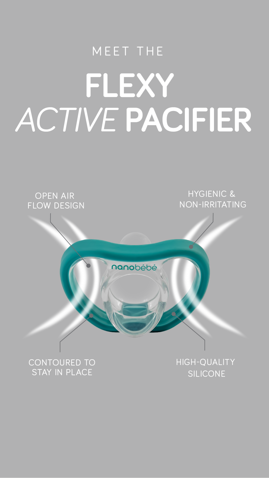 Nanobébé Active Flexy Napp Silikon Svart/Grå 4st
