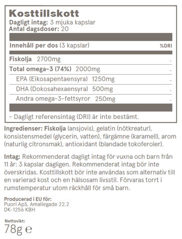 Puori O3 Omega-3 80% 2000 mg 120 kapslar