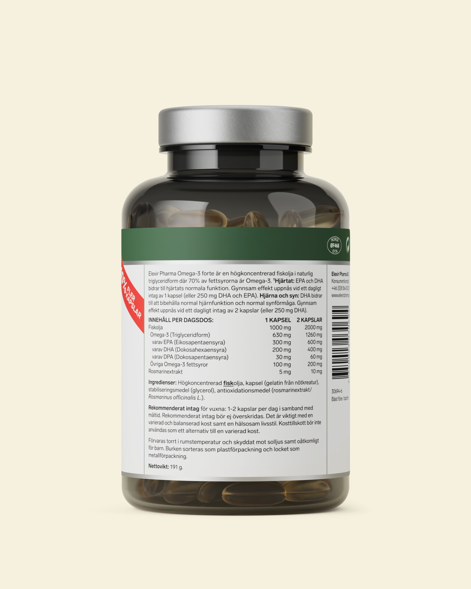 Elexir Pharma Omega-3 Forte 1000 mg 132 kapslar