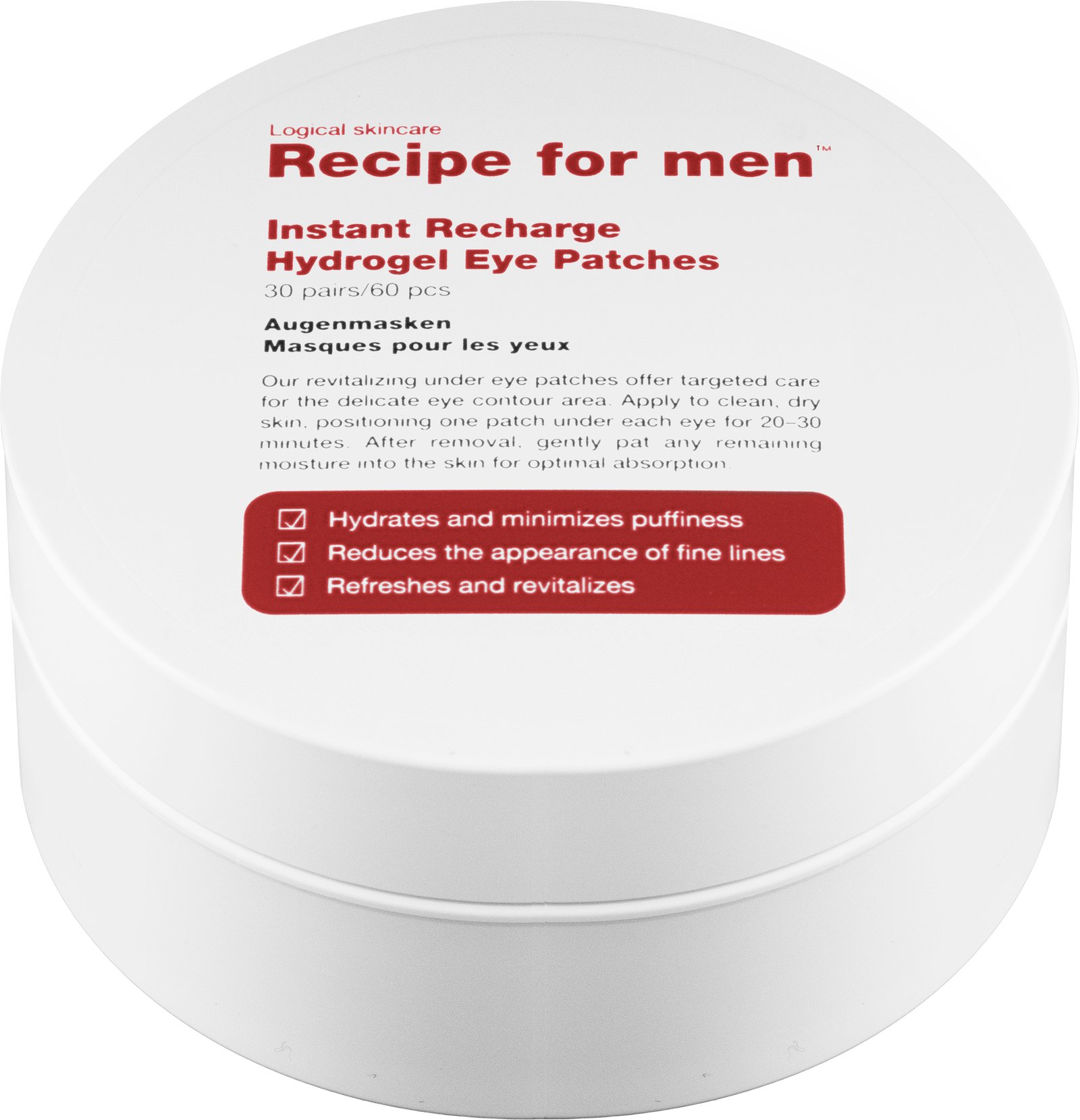 Recipe for men Instant Recharge Hydrogel Eye Patches 85g