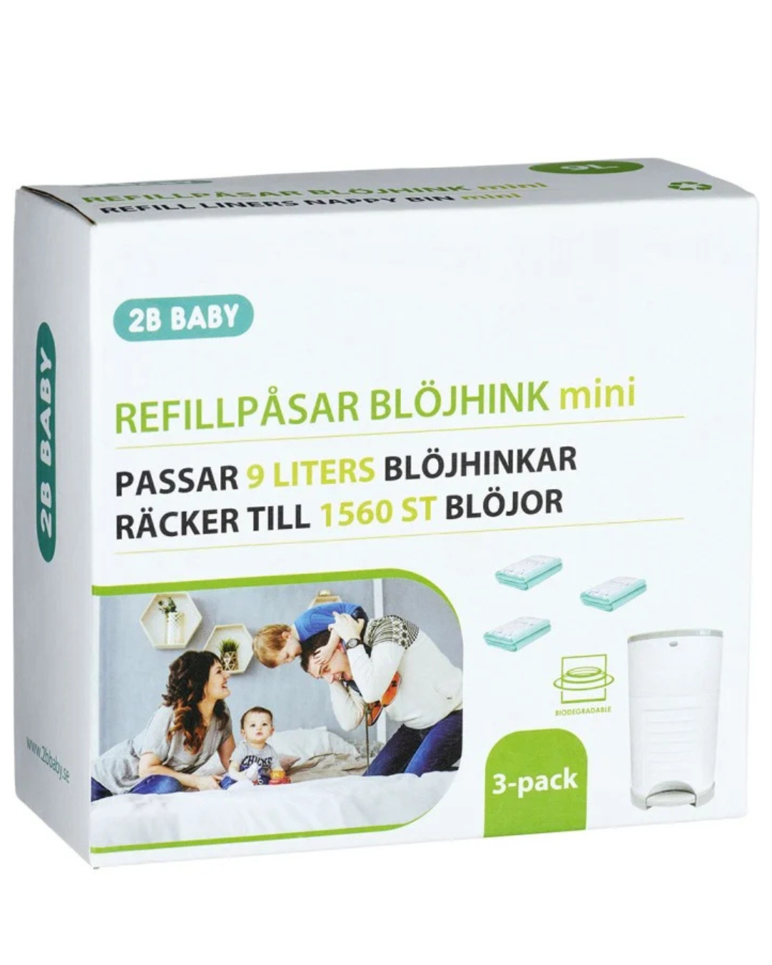 2B Baby Refillpåsar mini till 9 liters blöjhink 3-pack