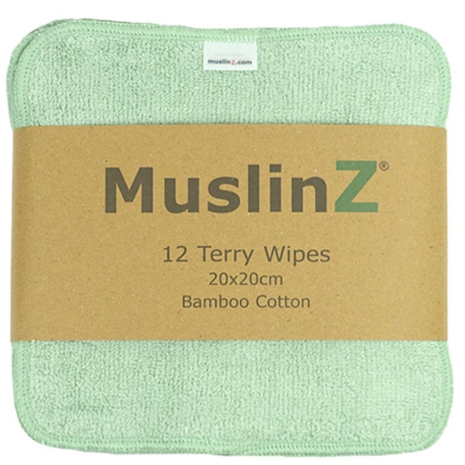 MuslinZ Bamboo Cotton Terry Wipes green sage 12 st