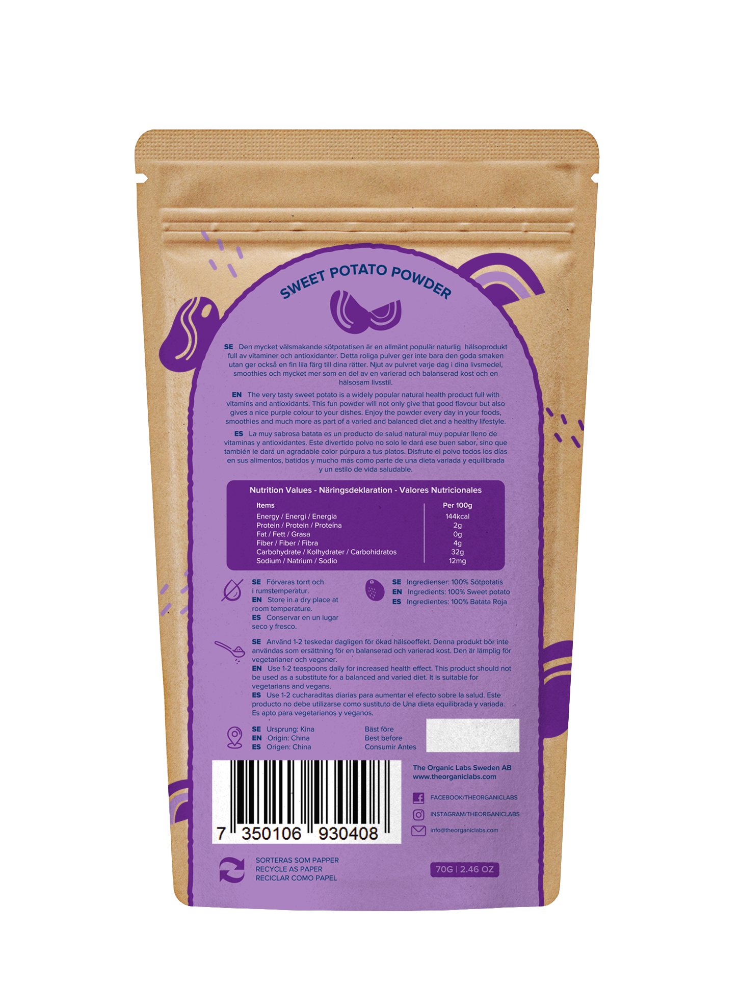 The Organic Labs Purple Sweet Potato pulver 70g