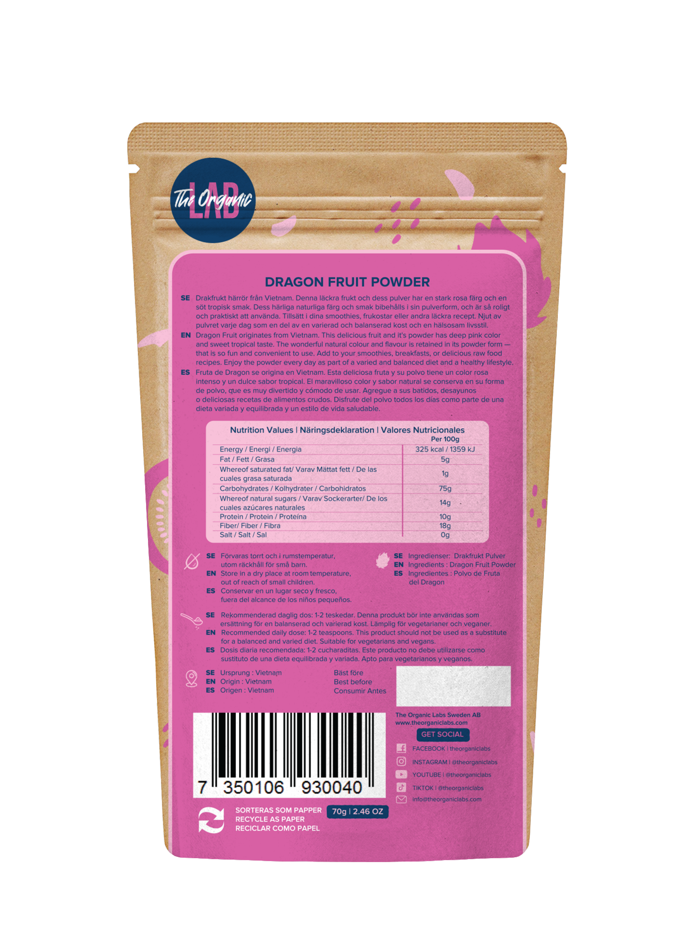 The Organic Labs Pink Pataya pulver 70g