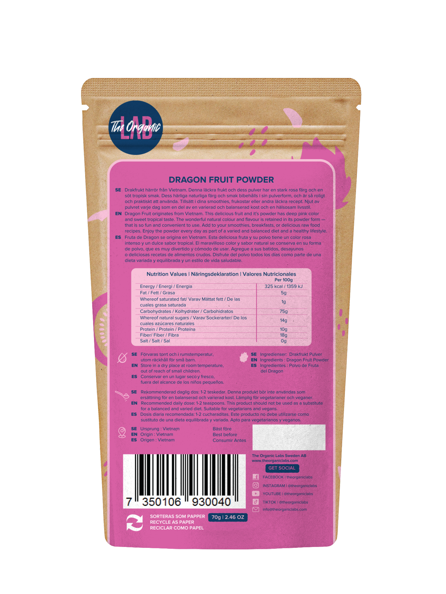 The Organic Labs Pink Pataya pulver 70g