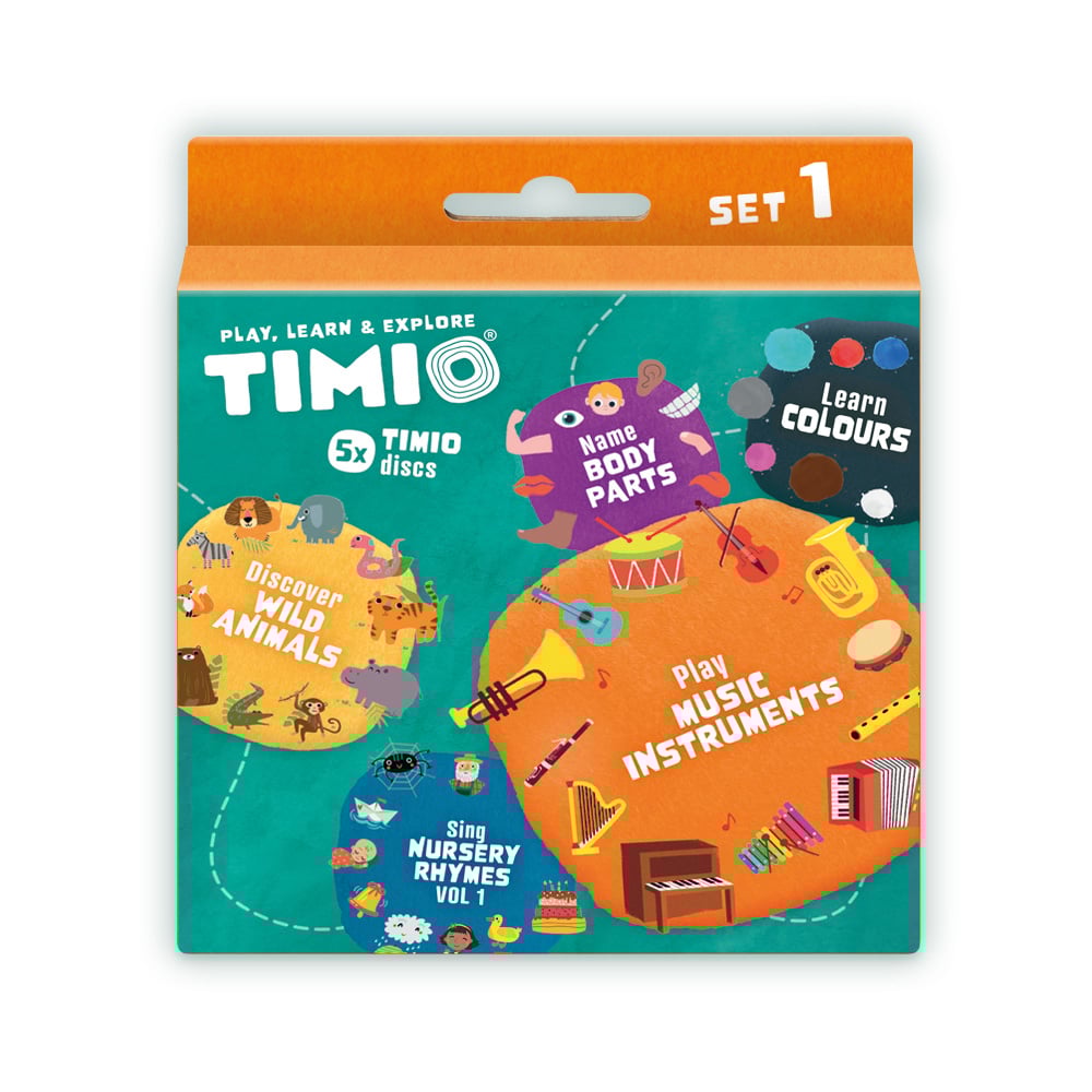 TIMIO Skivset 1 – Vilda djur, Barnvisor, Färger, Musik och Kroppsdelar