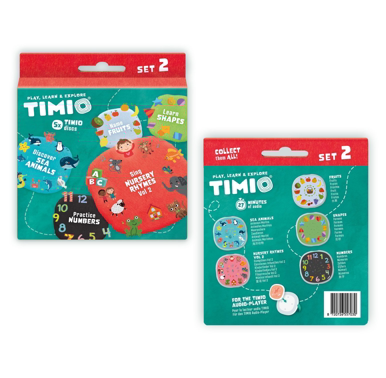 TIMIO Skivset 2 – Siffror, Barnvisor, Havsdjur, Former och Frukter
