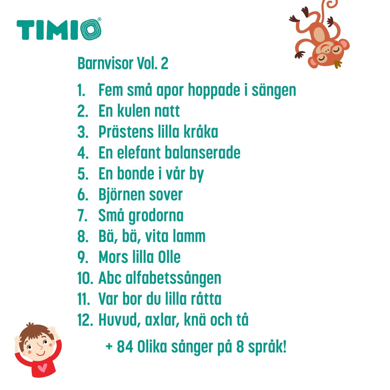 TIMIO Skivset 2 – Siffror, Barnvisor, Havsdjur, Former och Frukter