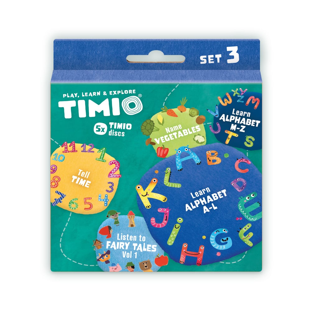 TIMIO Skivset 3 – Sagor, Klockan, Grönsaker, Alfabet A–L och Alfabet M–Z