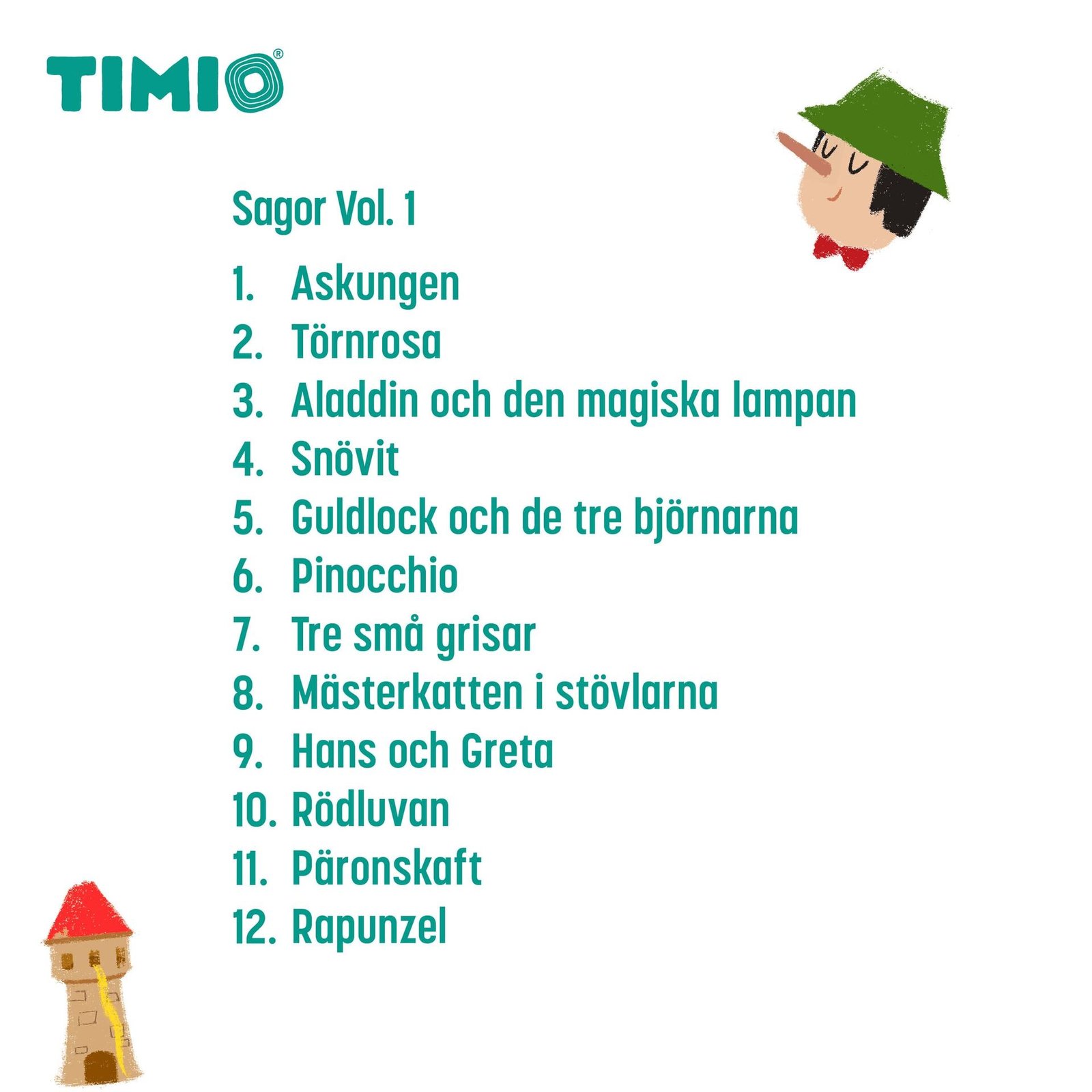TIMIO Skivset 3 – Sagor, Klockan, Grönsaker, Alfabet A–L och Alfabet M–Z
