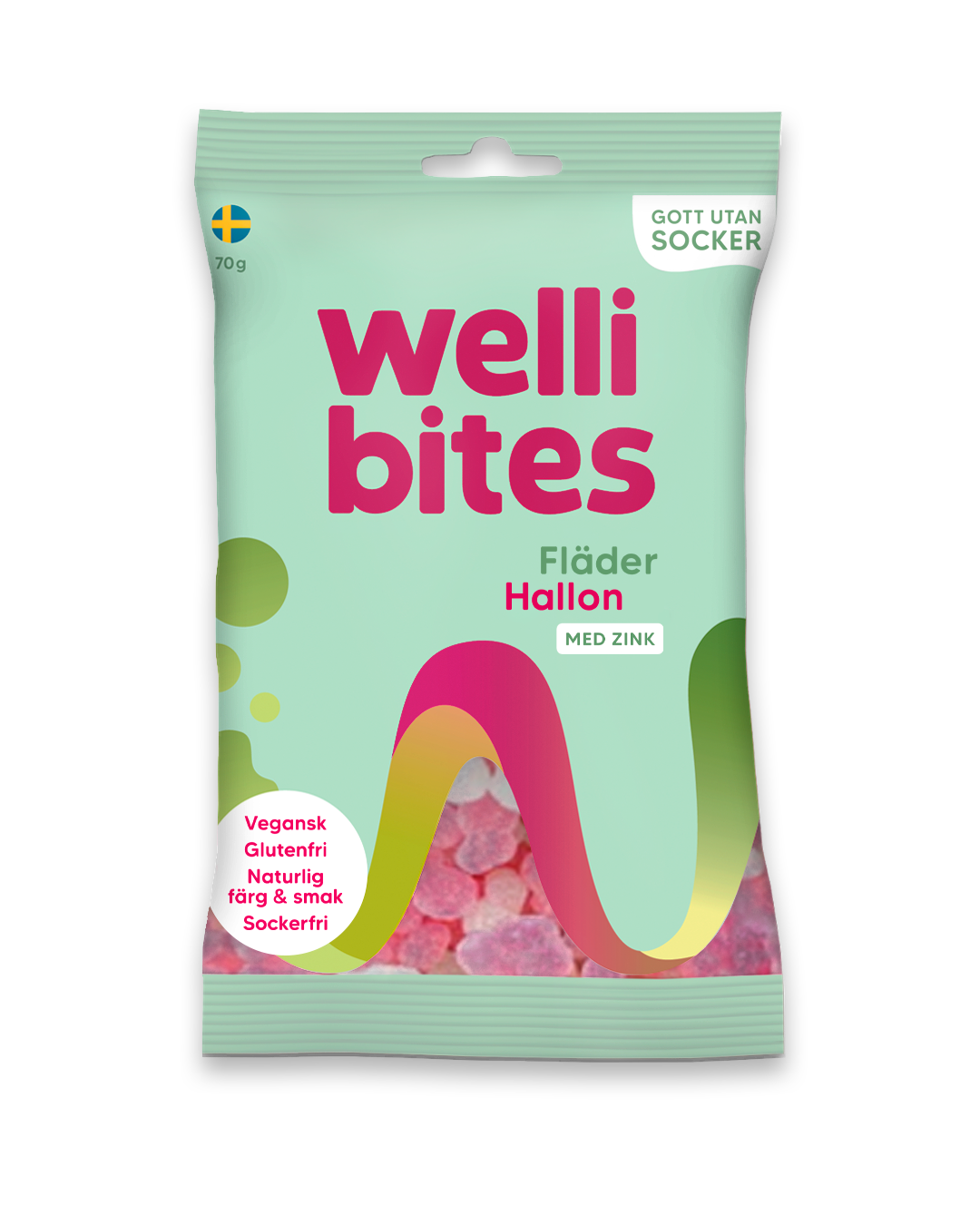 Wellibites Fläder & Hallon 70 g