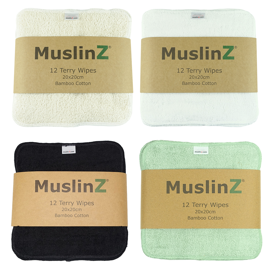 MuslinZ Bamboo Cotton Terry Wipes White 12 st