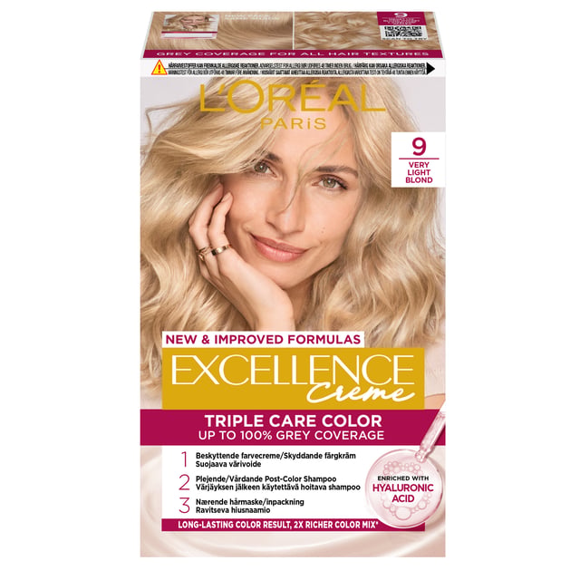 L'Oréal Paris Excellence Creme Permanent Hårfärg för normalt hår 9 Very Light Blonde 1 st