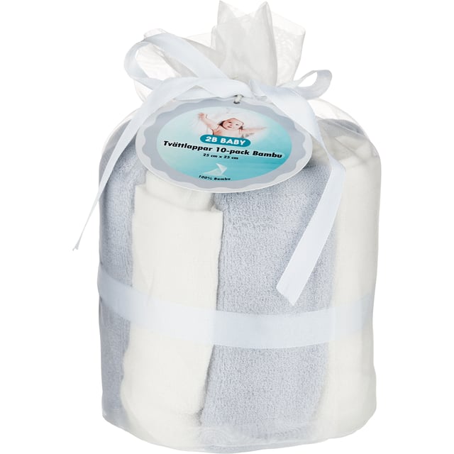 2B BABY Tvättlappar Bambu Grå & Vit 25 cm x 25 cm 10 st