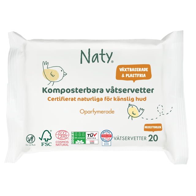 Naty Våtservetter Komposterbara Travel 20 st