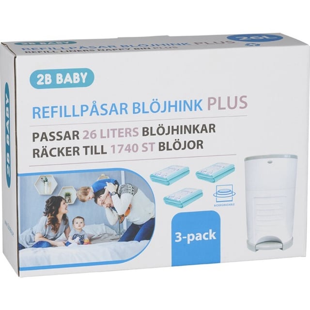 2B Baby Refillpåsar PLUS 26 liters blöjhinkar 3-pack rymmer 1740 st blöjor